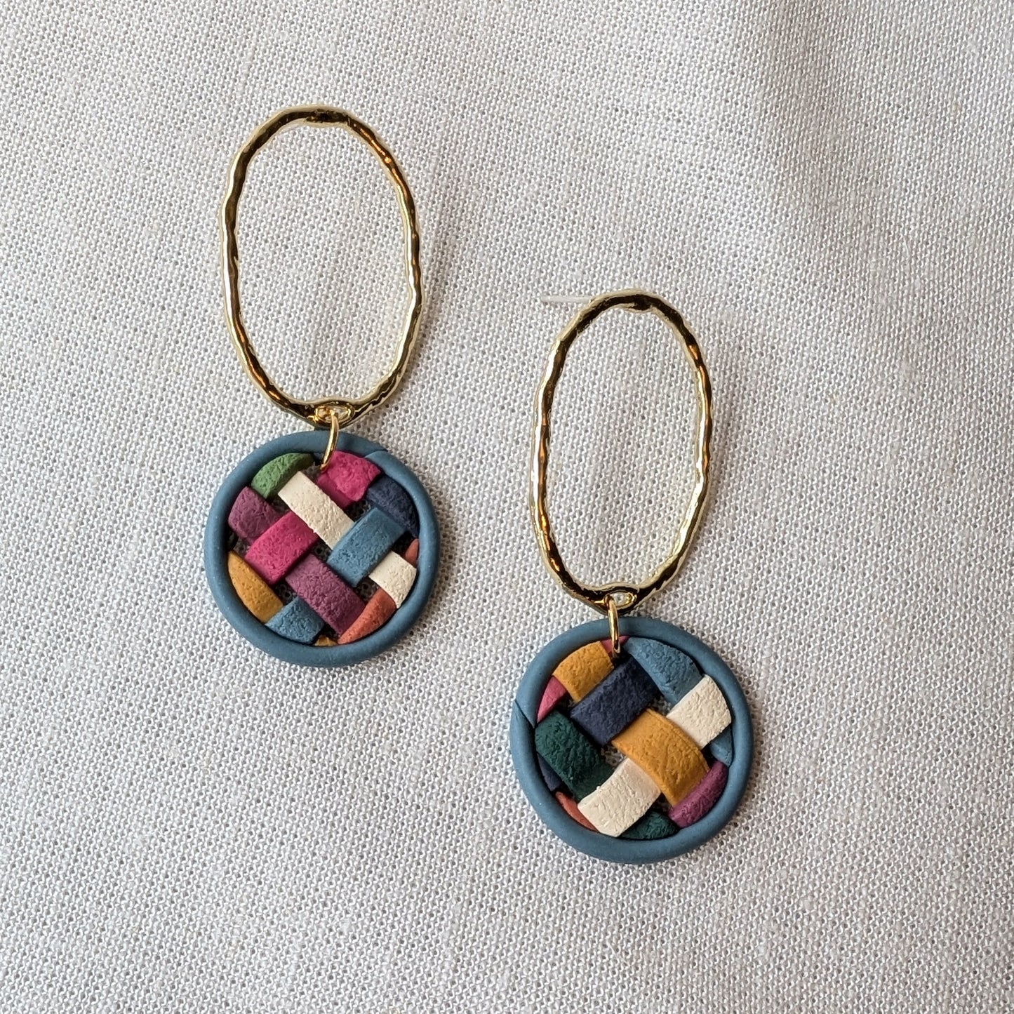 Woven Circle Earrings in Rainbow 02