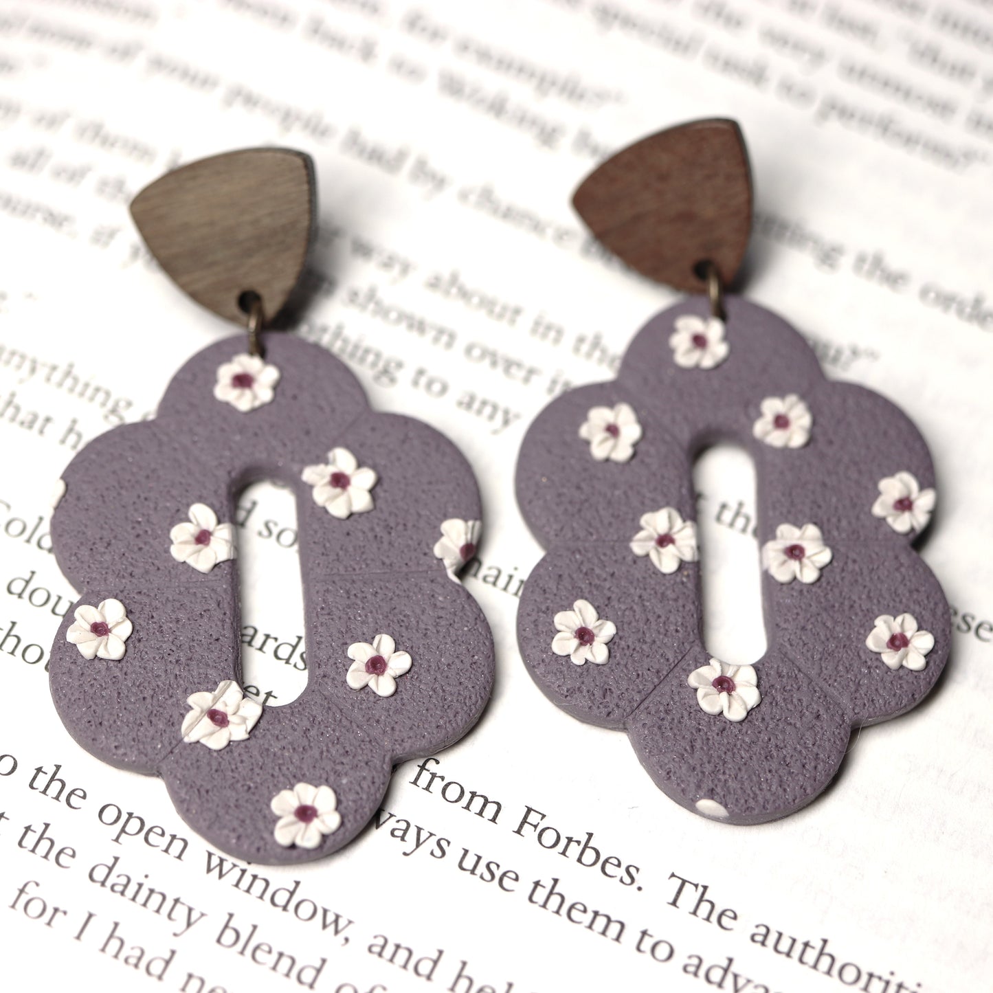 Flower Earrings in Faded Plum with Mini Florals