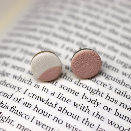 Circle Studs - Pink and White Abstract