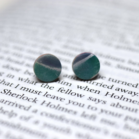 Mini Circle Studs - Green and Blue Watercolor