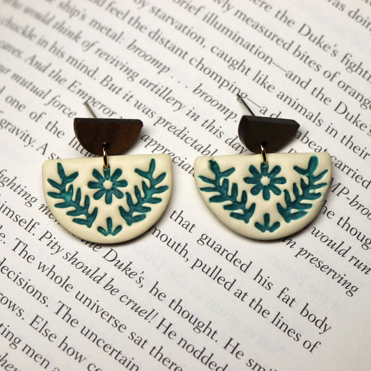 Half-Circle Folk Flower Earrings in Ivory