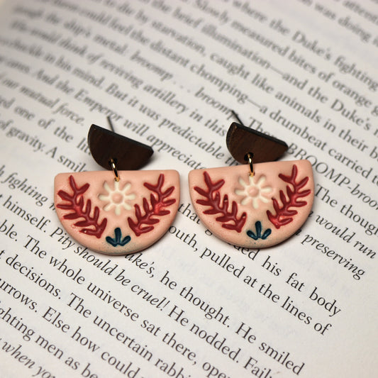 Half-Circle Folk Flower Earrings in Peach
