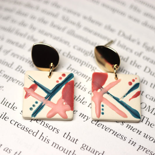 Mini Square Earrings in Painted Abstract