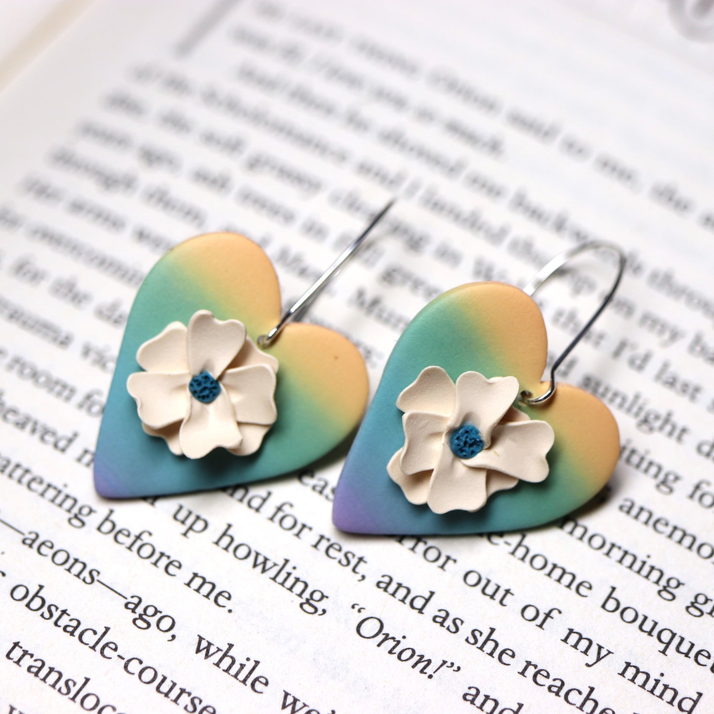 Heart Earrings in Rainbow Floral
