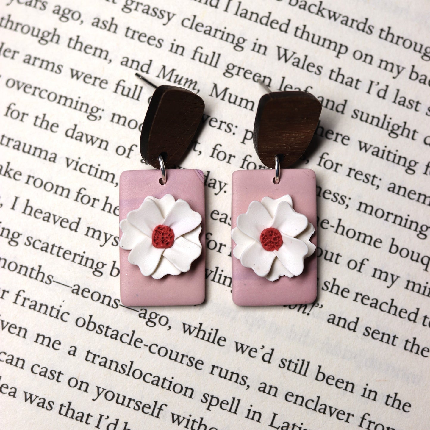 Rectangle Earrings in Powder Pink Floral