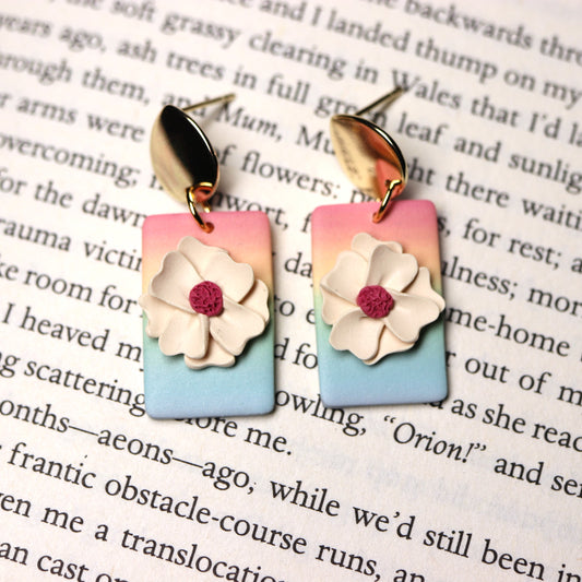 Rectangle Earrings in Rainbow Floral