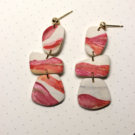 Abstract Pebble Earrings in Pink & Red Watercolor
