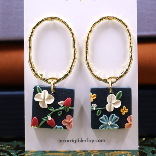 Mini Square Earrings in Strawberry Floral