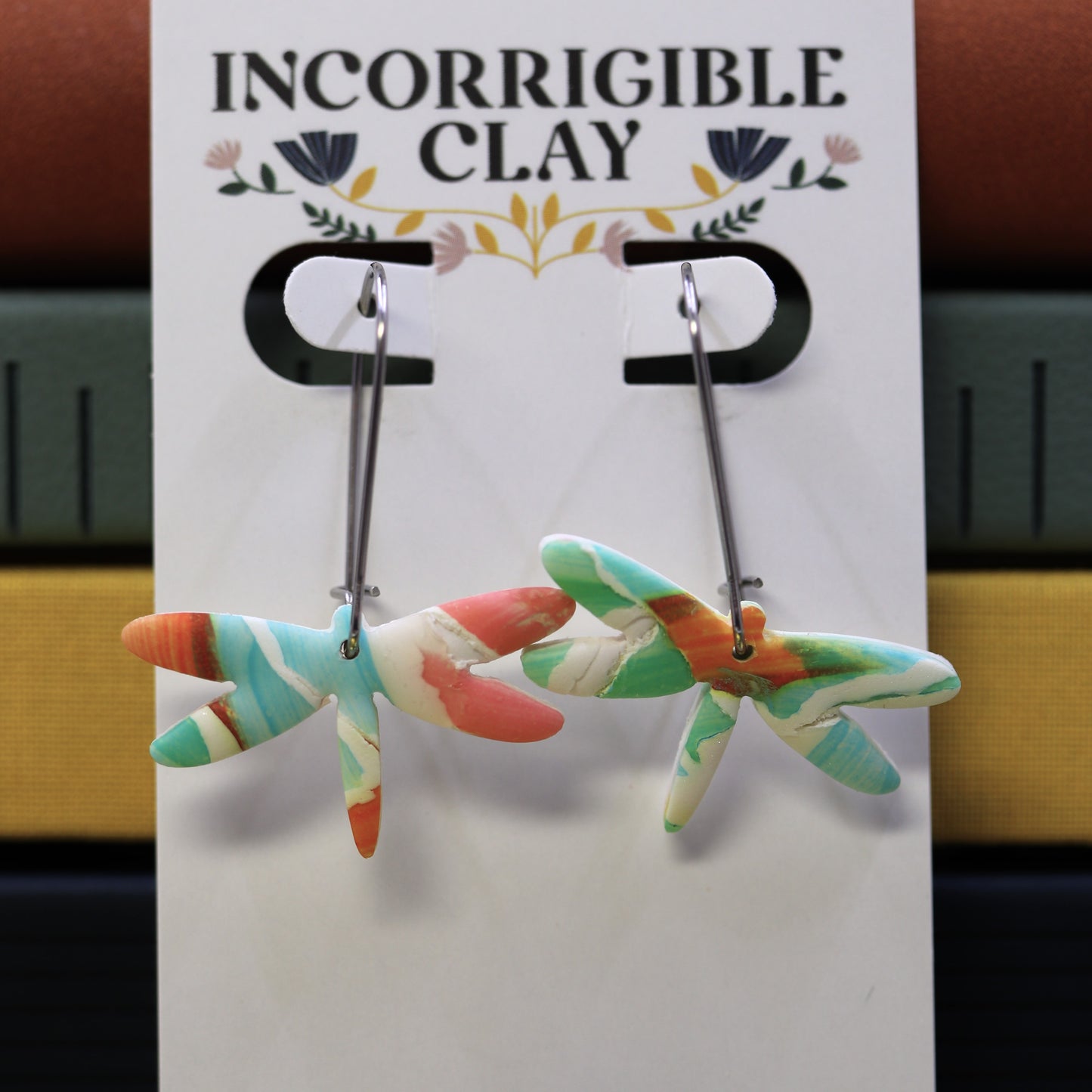 Dragonfly Earrings in Rainbow Stained Glass