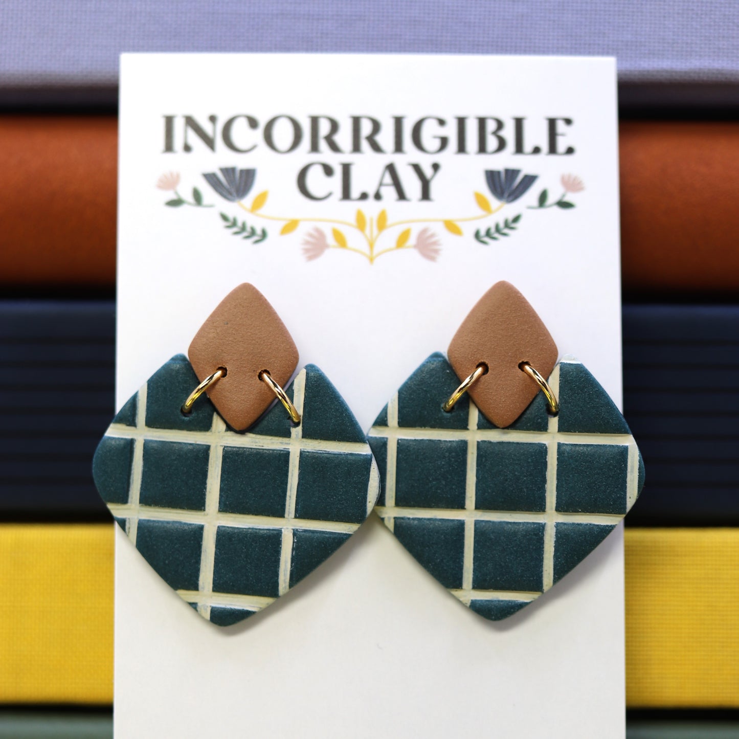 Veronica Earrings in Teal Grid