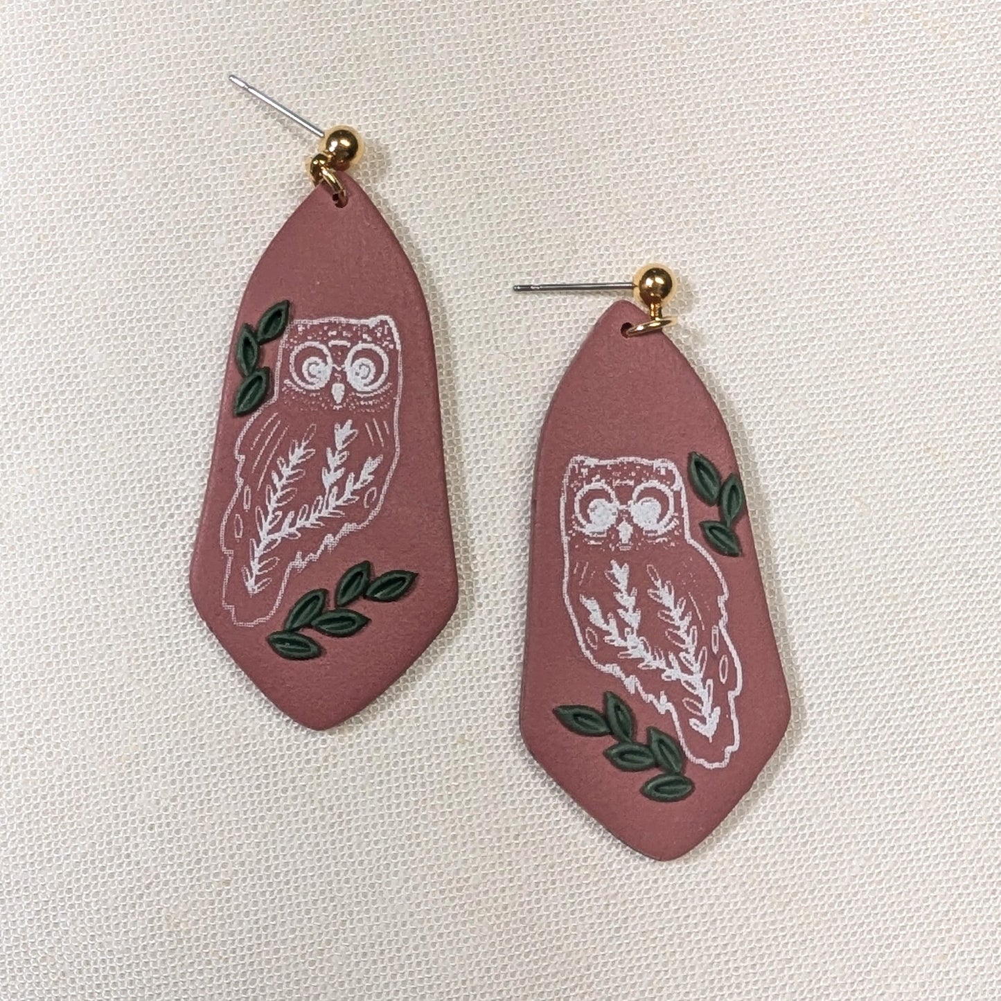 Elinor Earrings with Folk Art Owl