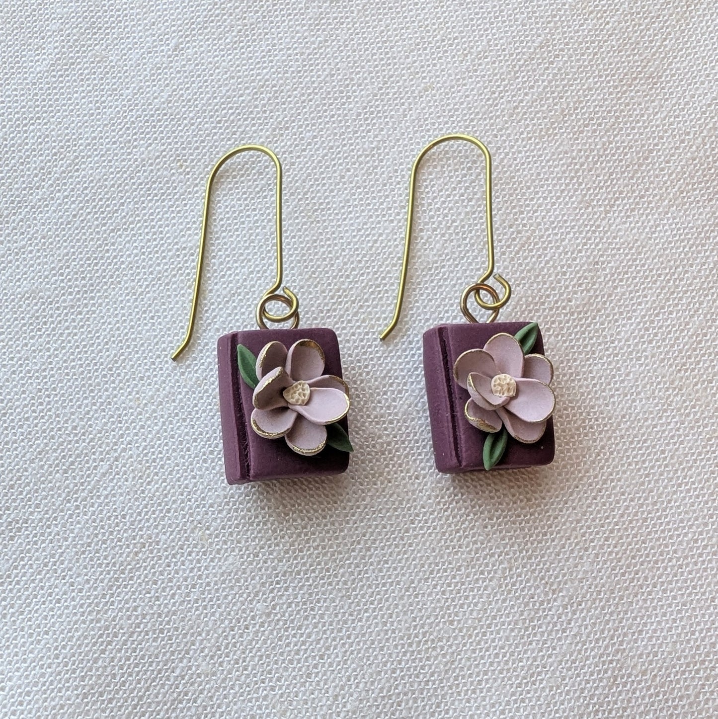 Mini Book Earrings in Mauve Floral