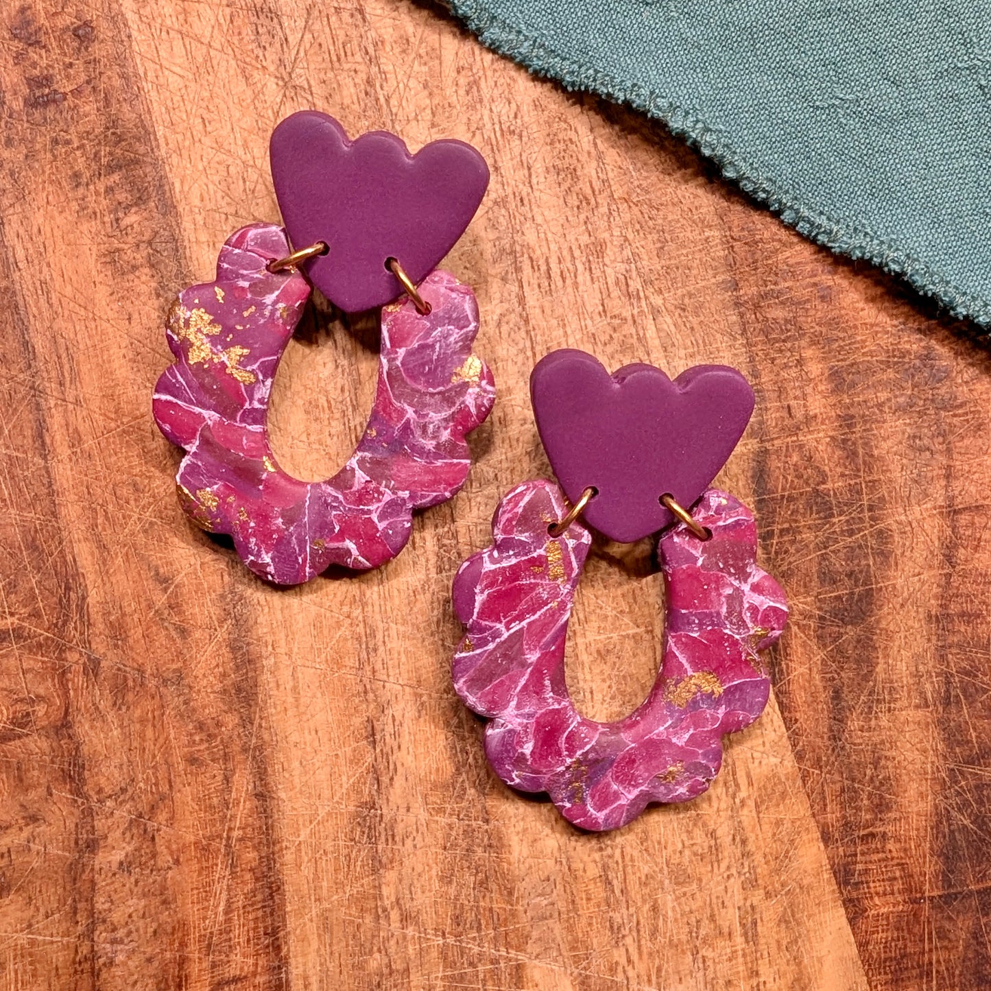 Pink and Gold Scalloped Earrings