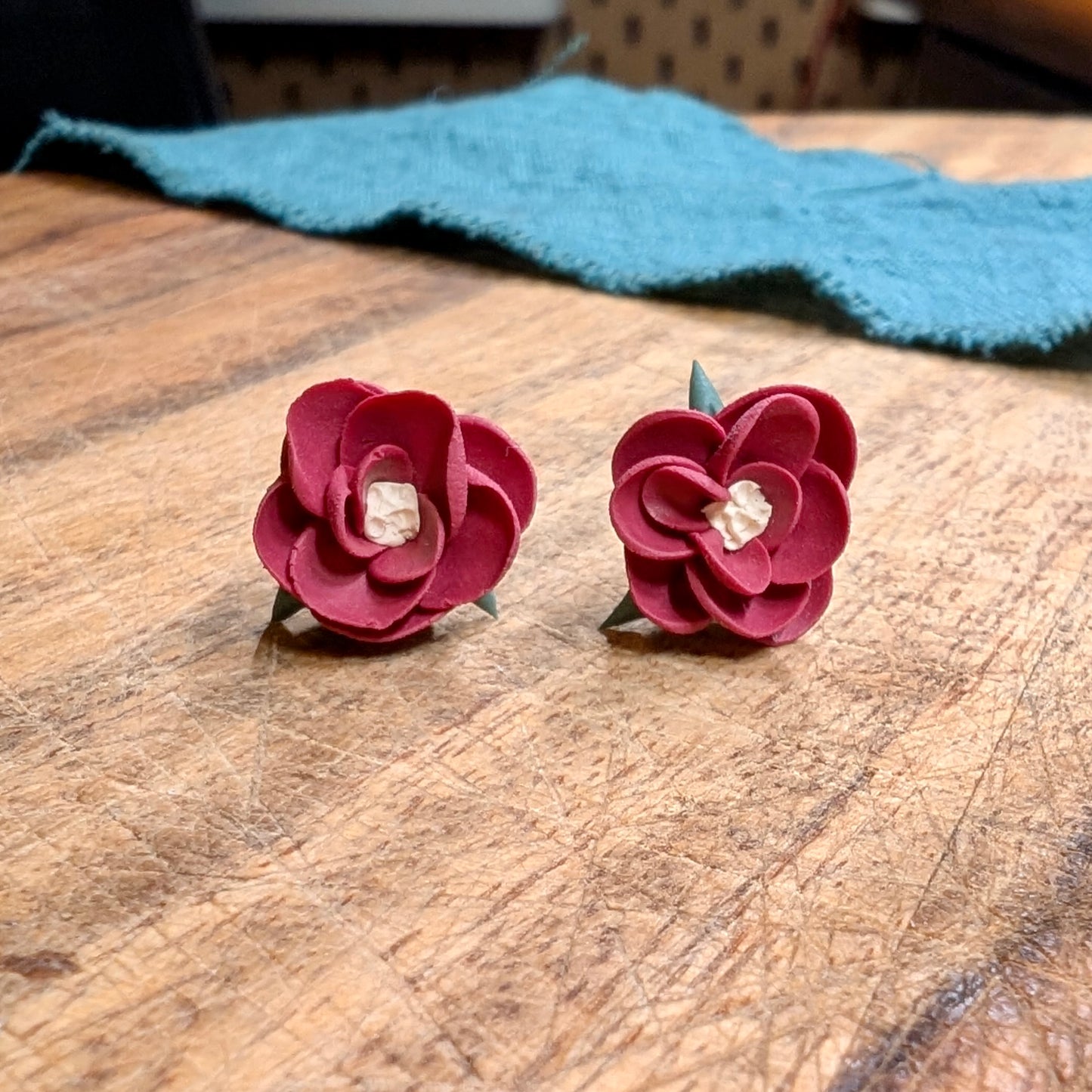 Dark Pink Flower Studs 02