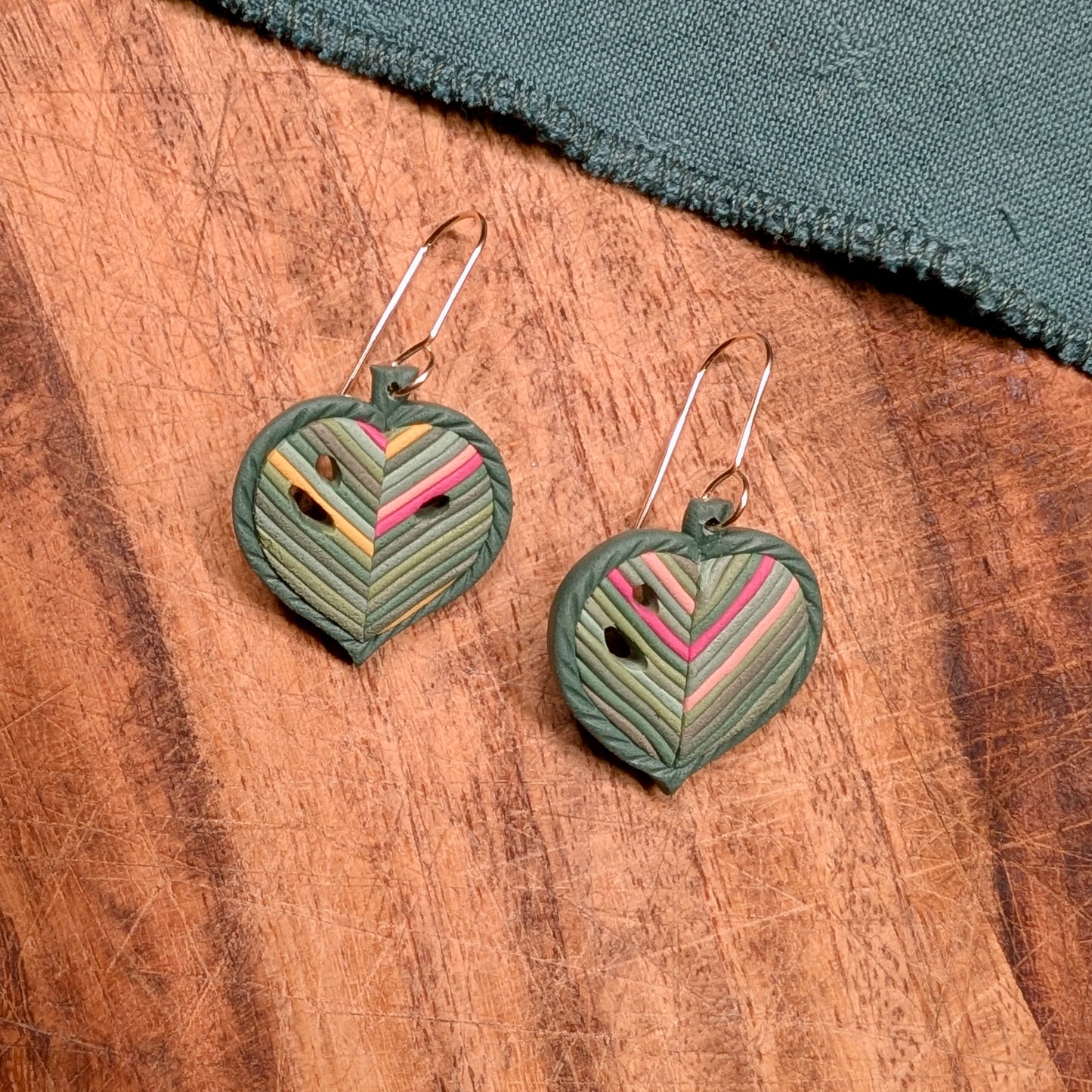 Monstera Leaf Earrings w/ Multicolor Accents 02