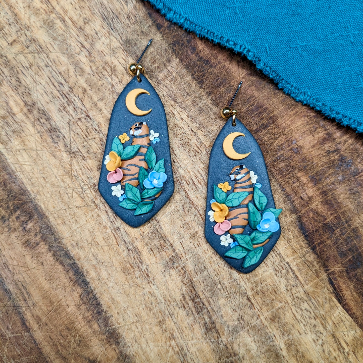 Elinor Earrings in Night Garden Tigers