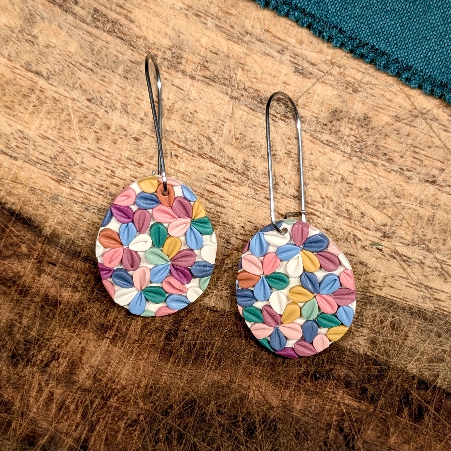 Oval Earrings in Rainbow Floral