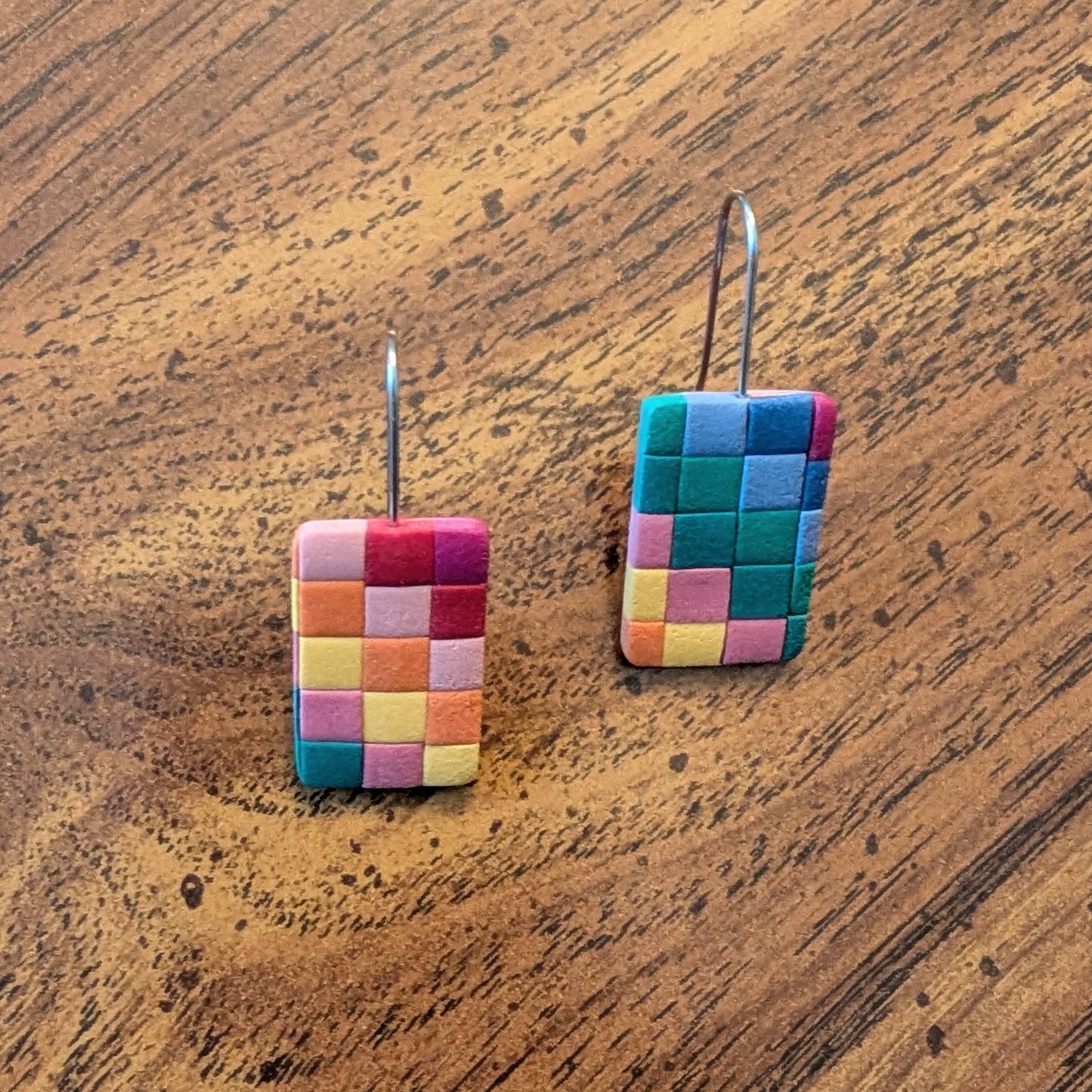 Rainbow Check Rectangle Earrings