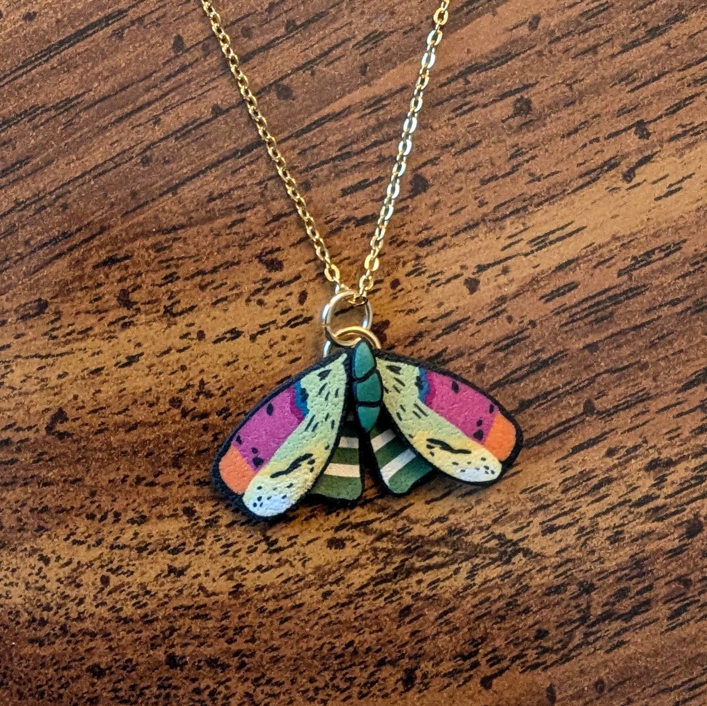 Green Striped Moth Necklace