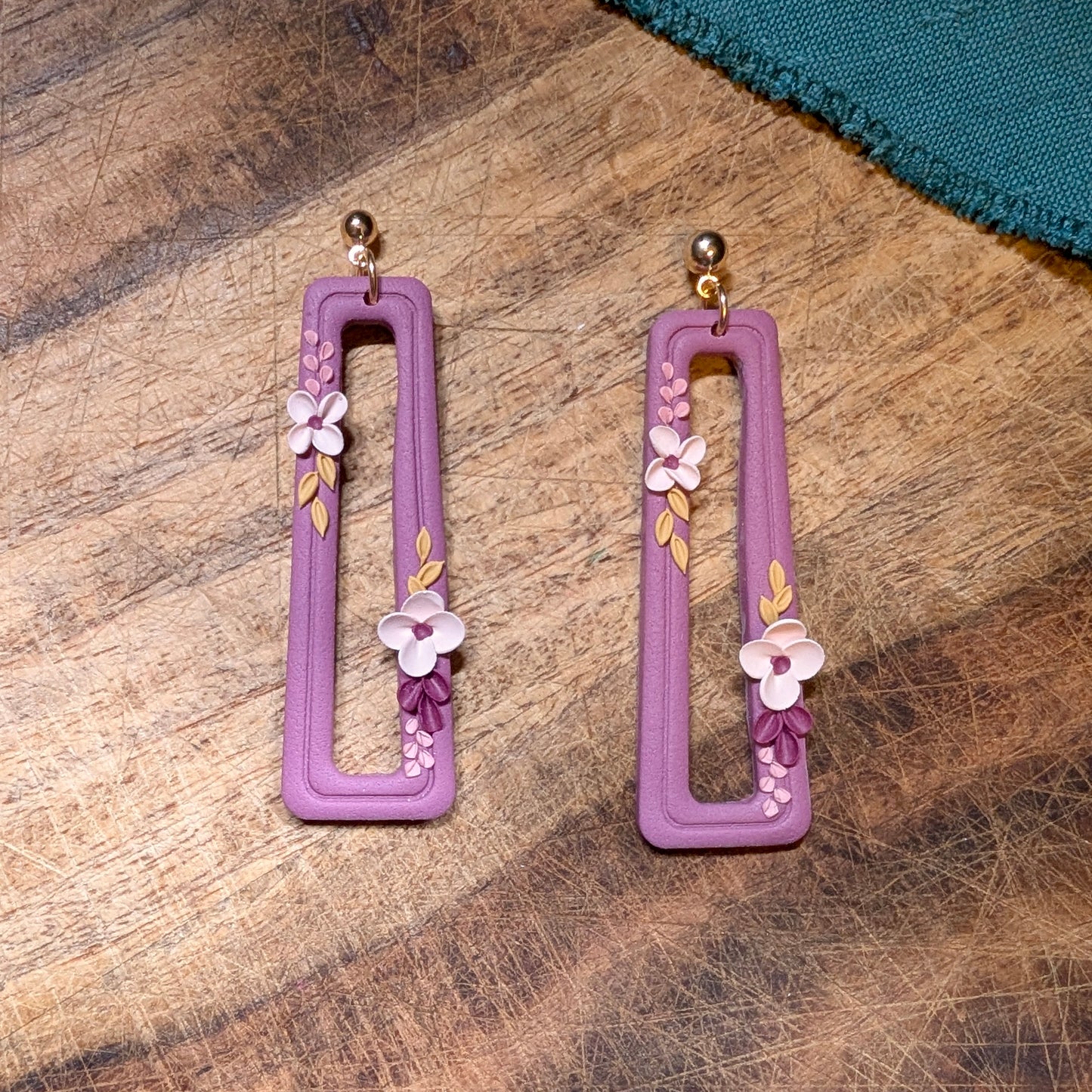 Long Trapezoid Earrings in Lavender Floral