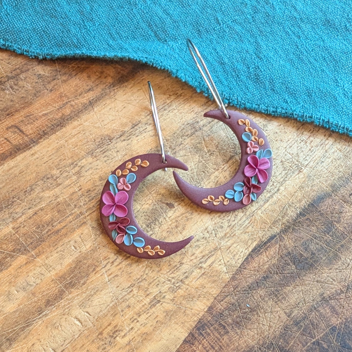 Luna Earrings in Dark Magenta Floral