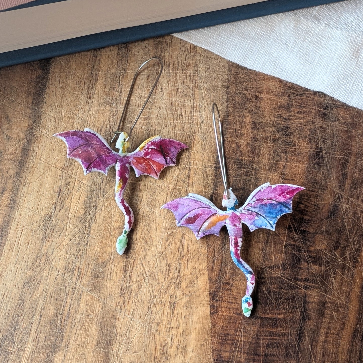 Dragon Earrings in Cool Watercolors 02