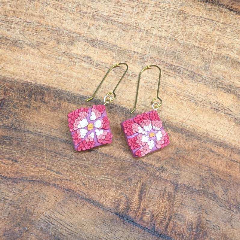 Diamond Floral Earrings in Hues of Pink