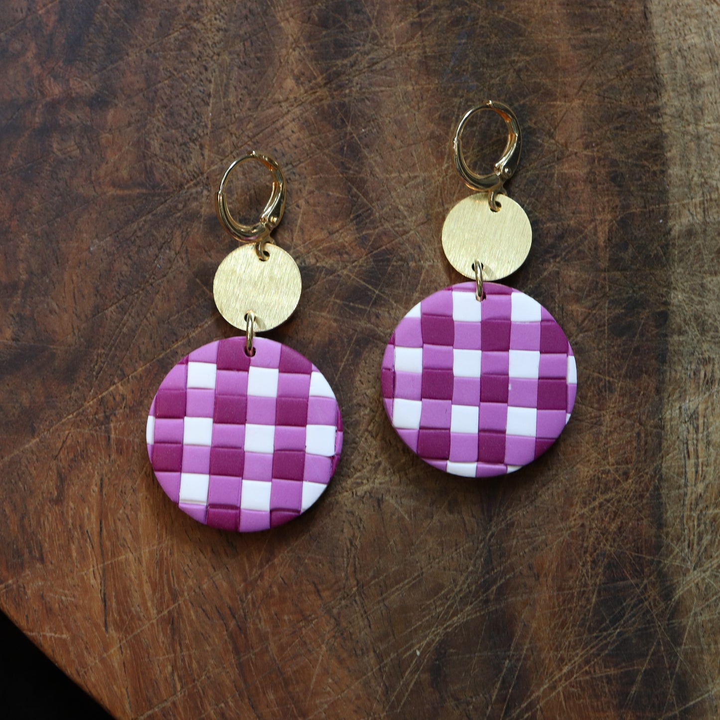 Meg Earrings in Fuchsia Gingham
