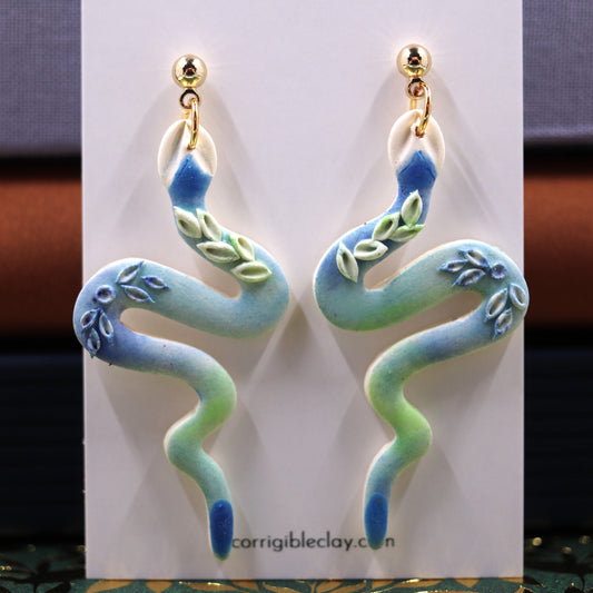 Flora Snake Earrings in Blue and Green Gradient