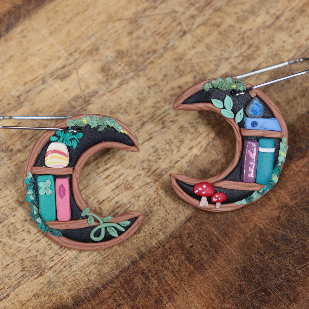 Magic Tree Moon Bookshelf Earrings