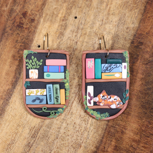Magic Tree Bookshelf Earrings with "Jane Eyre" and "Little Women"
