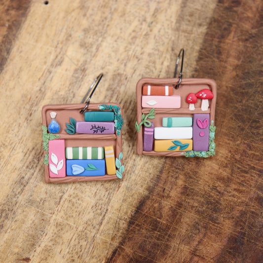 Square Cottage Witch Bookshelf Earrings