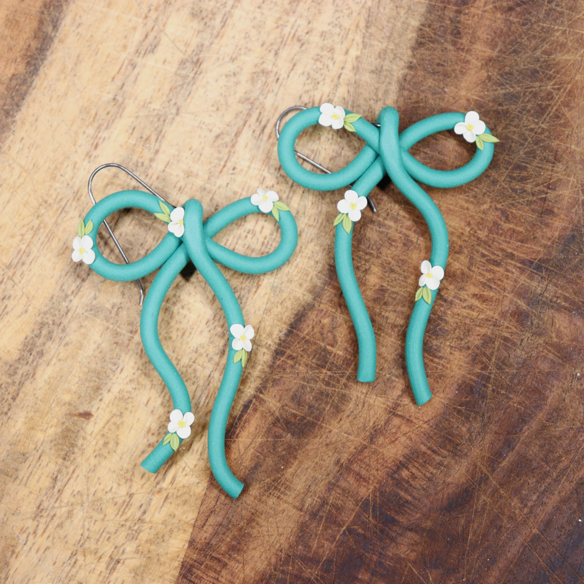 Emerald Floral Bow Earrings