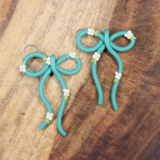 Emerald Floral Bow Earrings