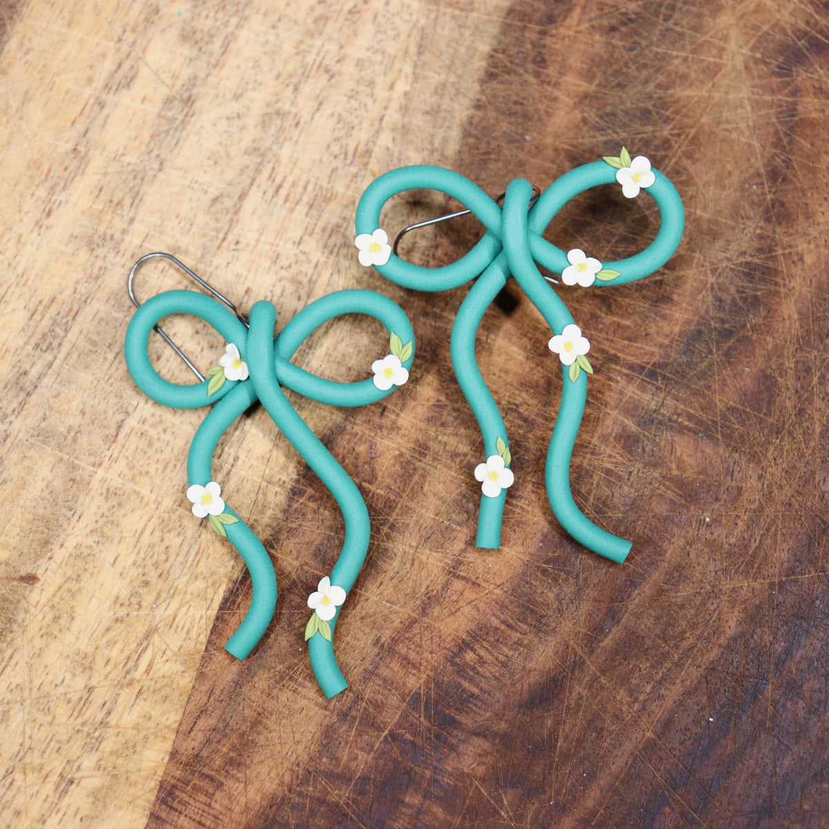 Emerald Floral Bow Earrings