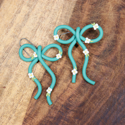 Emerald Floral Bow Earrings