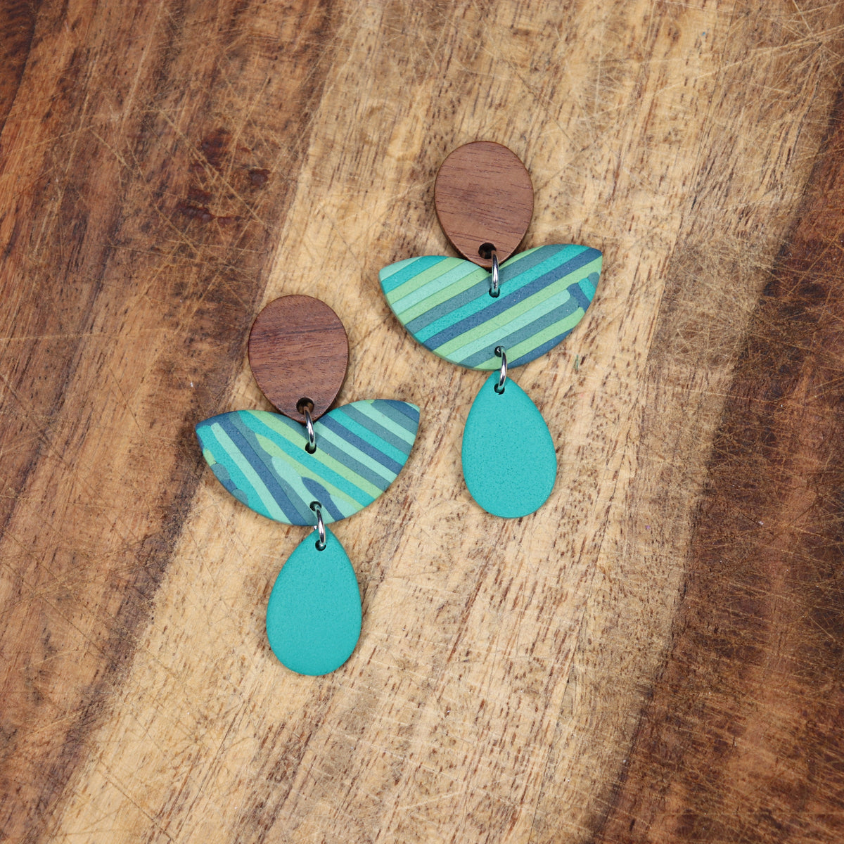 Amira Earrings in Green Strips
