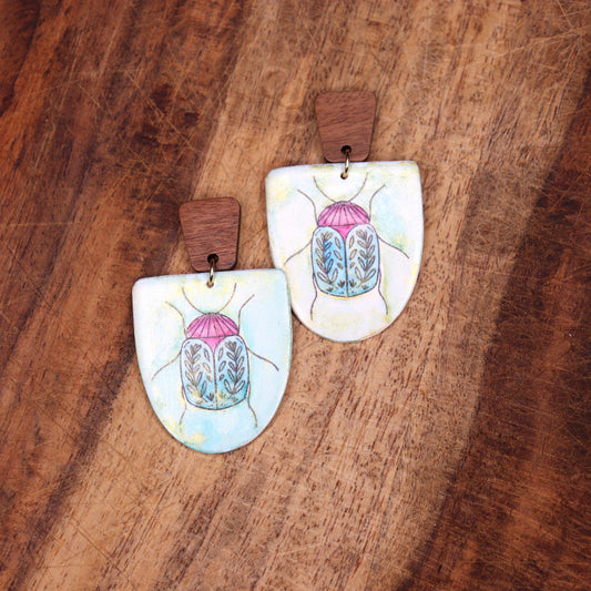 Watercolor Beetle Earrings
