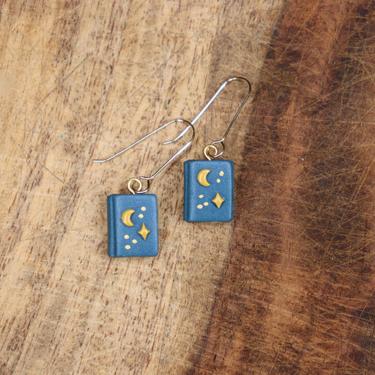 Mini Book Earrings with Stars and Moons