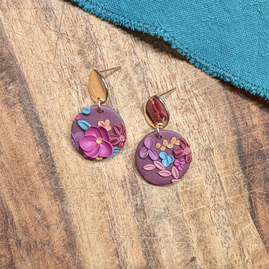 Jo Earrings in Dark Magenta Floral