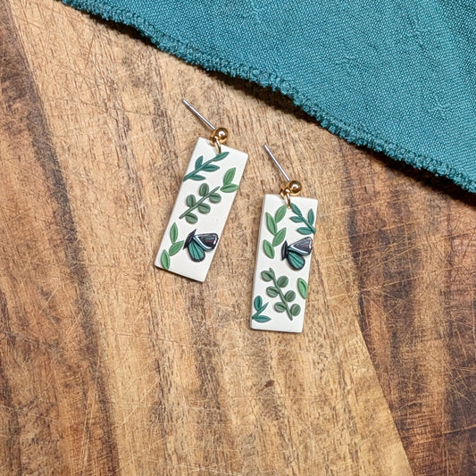 Rectangle Earrings in Garden Butterfly 01