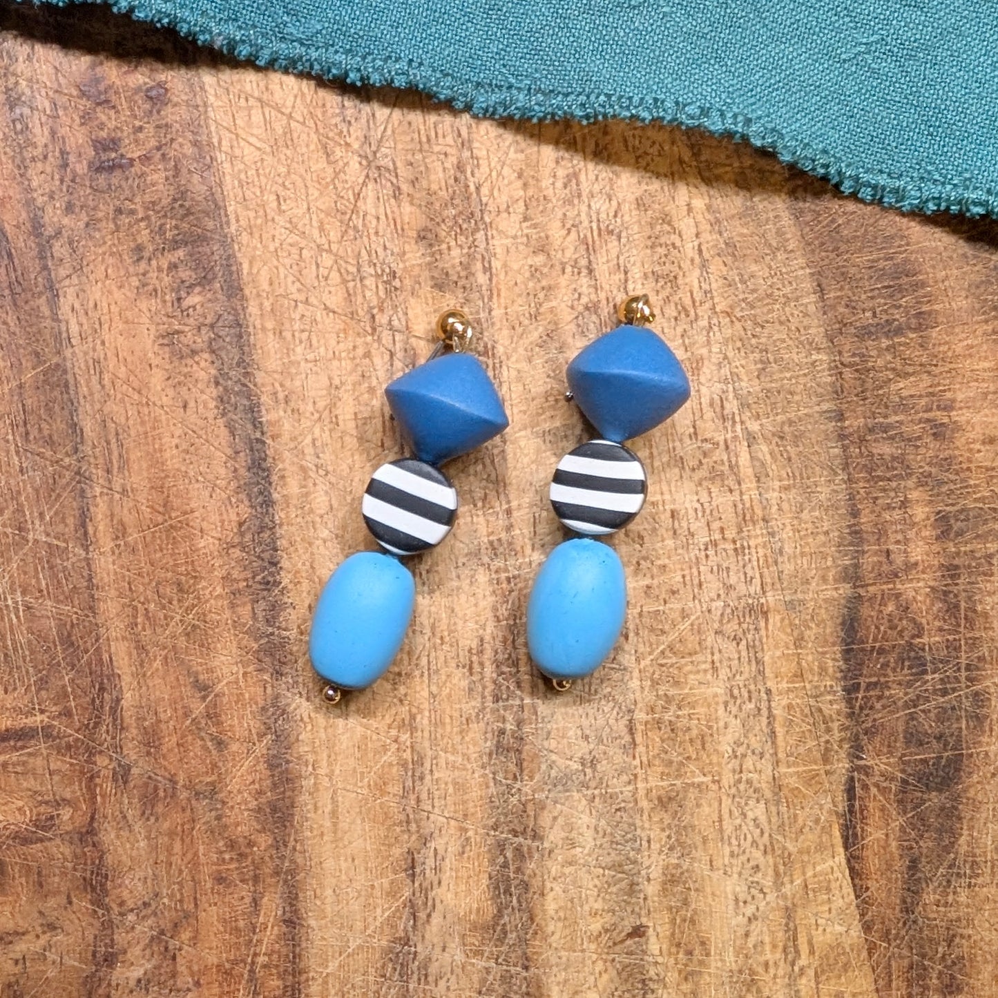 Beaded Earrings in Blue & Striped