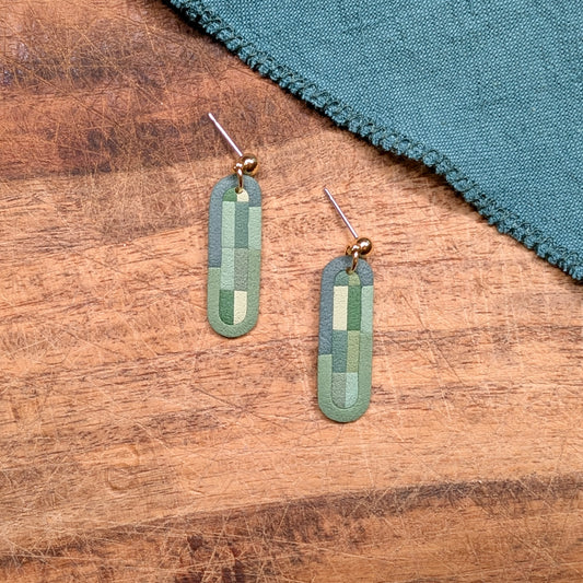 Retro Modern Bar Earrings in Green Monochrome 02