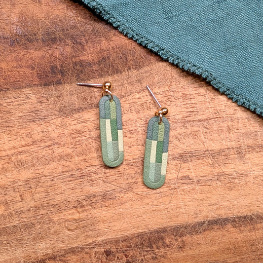Retro Modern Bar Earrings in Green Monochrome 01