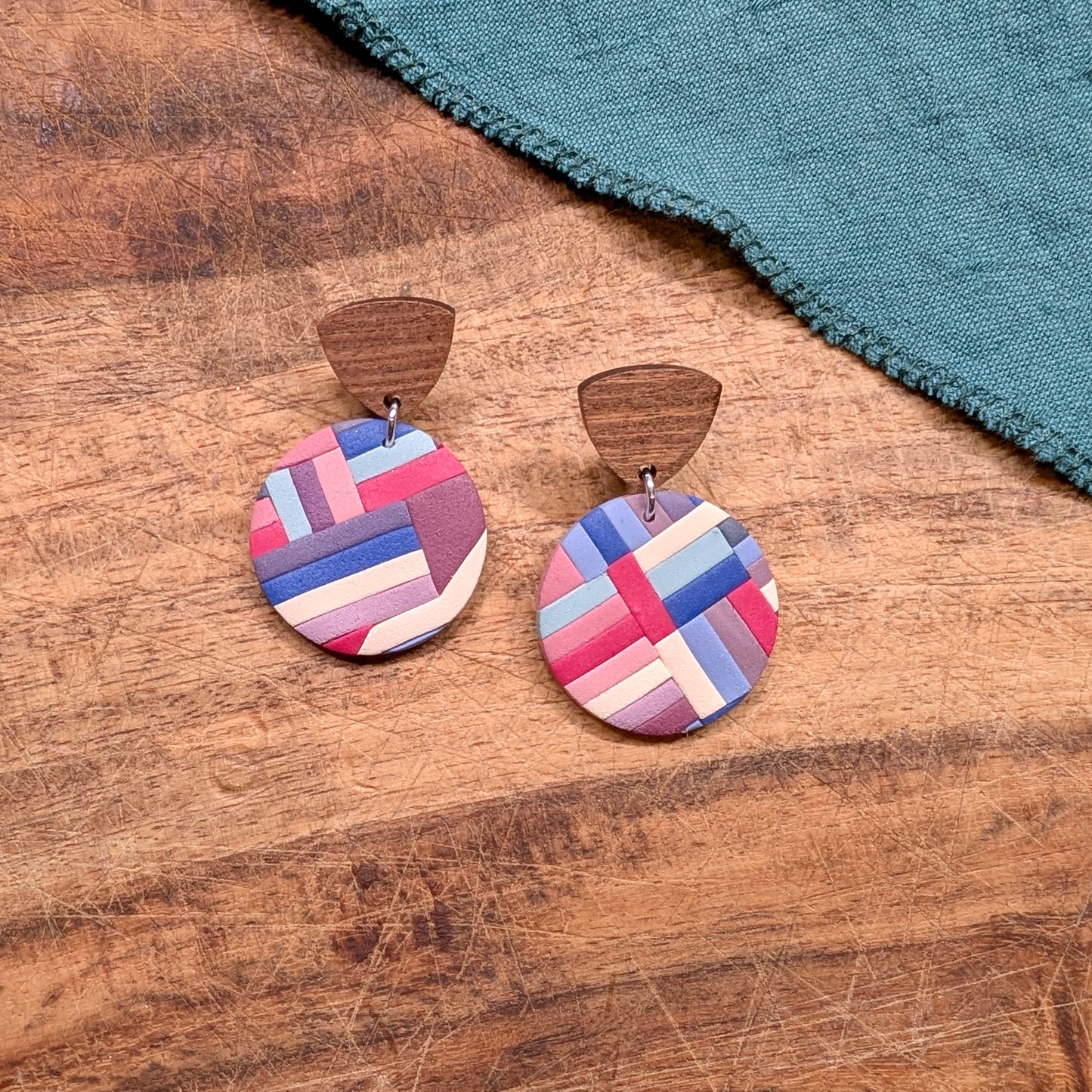 Meg Earrings in Retro Modern Reds, Blues, and Purple 01