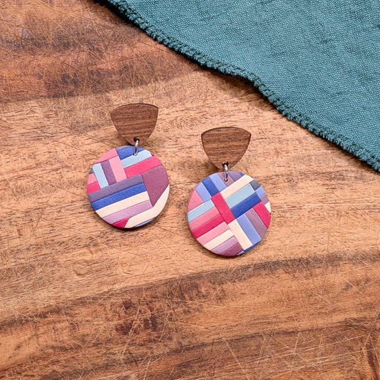 Meg Earrings in Retro Modern Reds, Blues, and Purple 01
