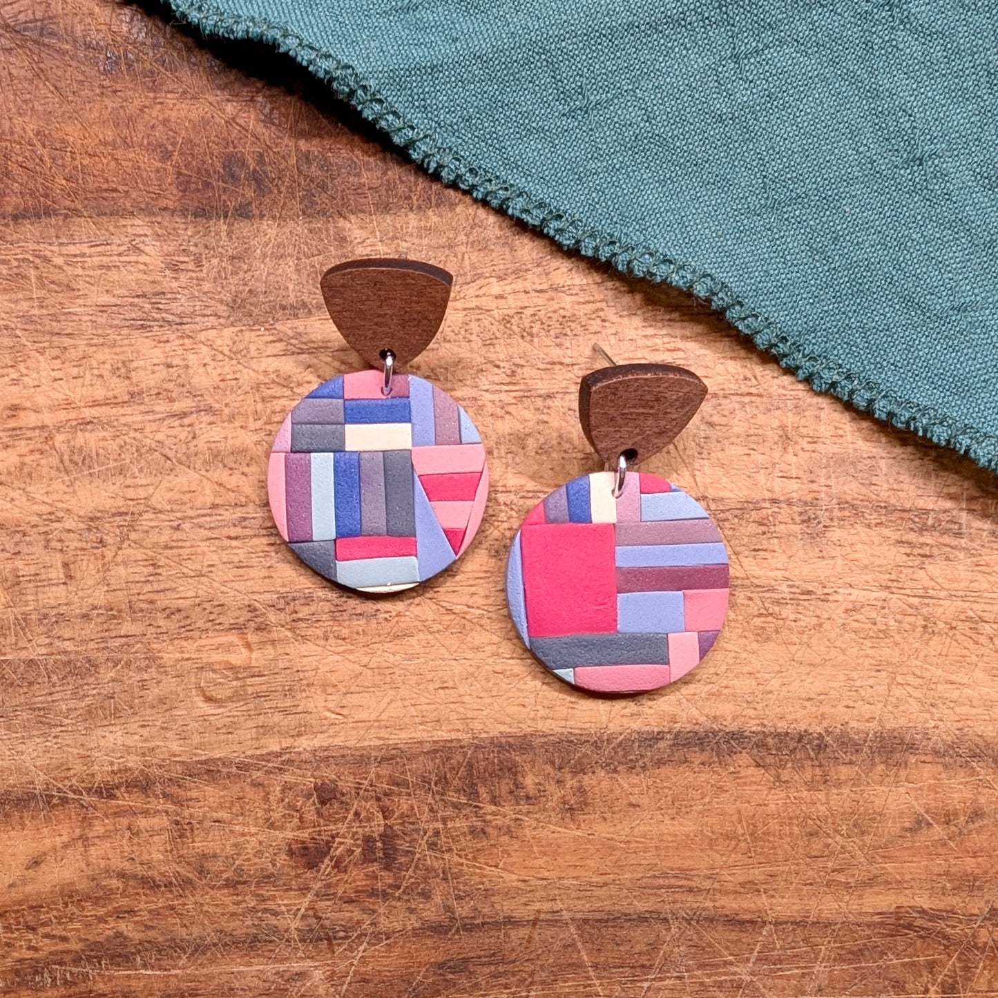 Meg Earrings in Retro Modern Reds, Blues, and Purple 02