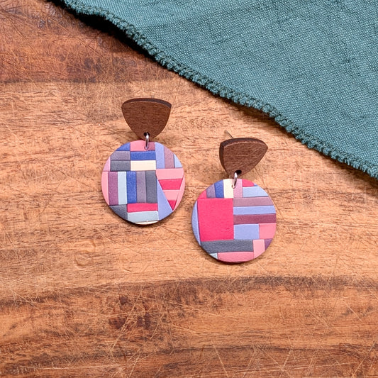Meg Earrings in Retro Modern Reds, Blues, and Purple 02