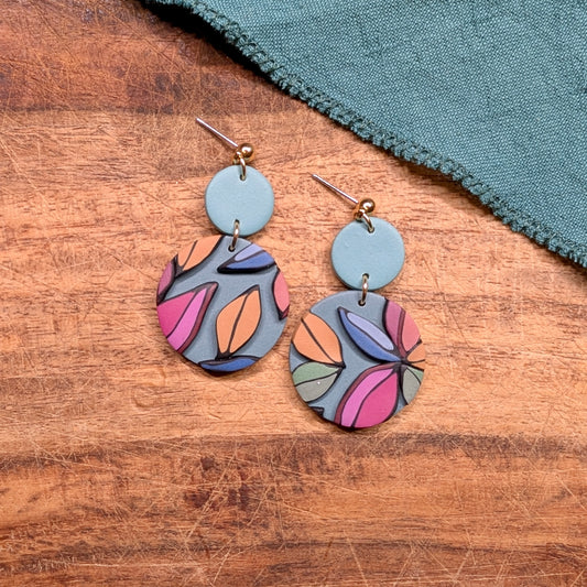 Meg Earrings in Muted Turquoise Florals