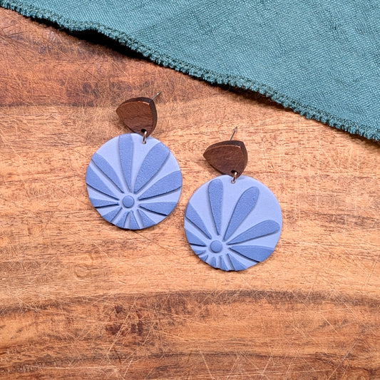 Amy Earrings in Blue Floral Monochrome 02